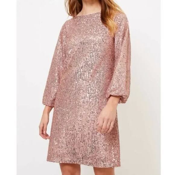 New!‎ Loft sequin glitzy long sleeve cutout back dress, size 00 - Picture 1 of 12